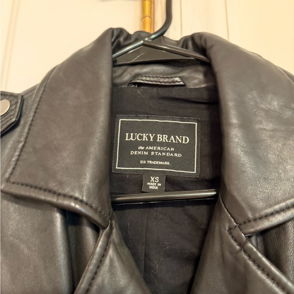 Lucky Brand Black Leather Moto Jacket Asymmetrical Zipper - Picture 3 of 3